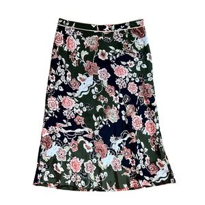 Kenzie Dark Moody Floral Knee Length A Line Skirt 100% Silk Witchy Cottagecore